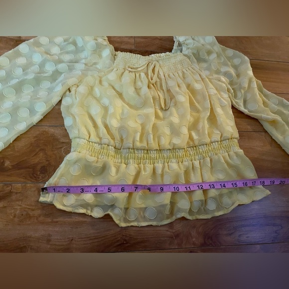 LC Lauren Conrad Light Yellow Smocked Squareneck Peplum Top Size Medium - Picture 8 of 14
